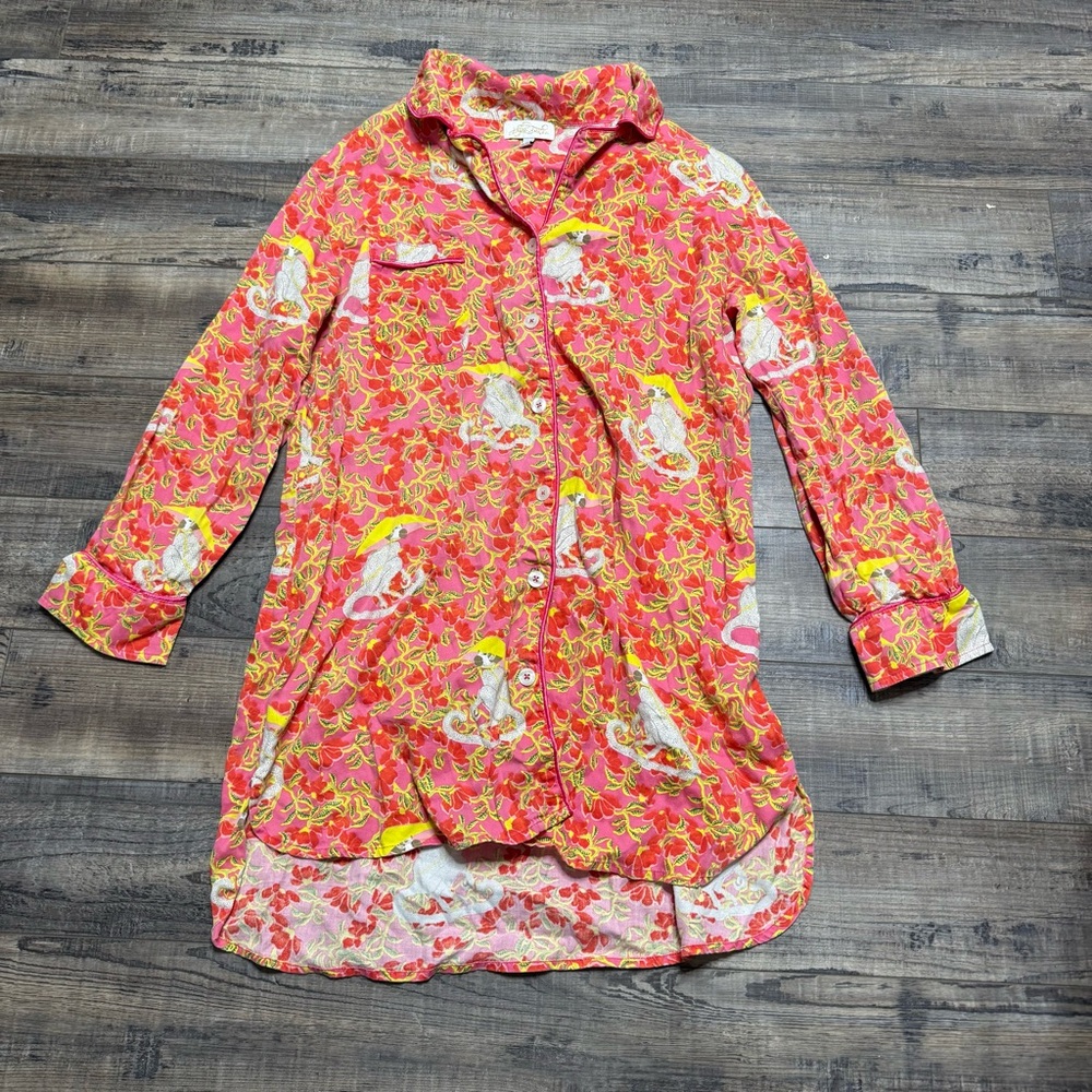 Jayes Studio Vibrant Floral Button-Up Mandarin Monkey Sleep Shirt